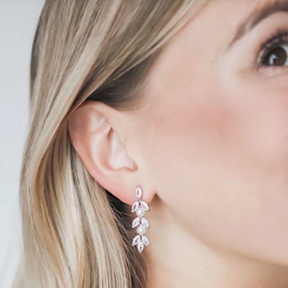 NEW~ Anthropologie BHLDN Pearl CZ Linear Dangle Earrings - Picture 5 of 12